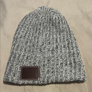 Love Your Melon Marled Gray Knit Beanie with Leather Patch